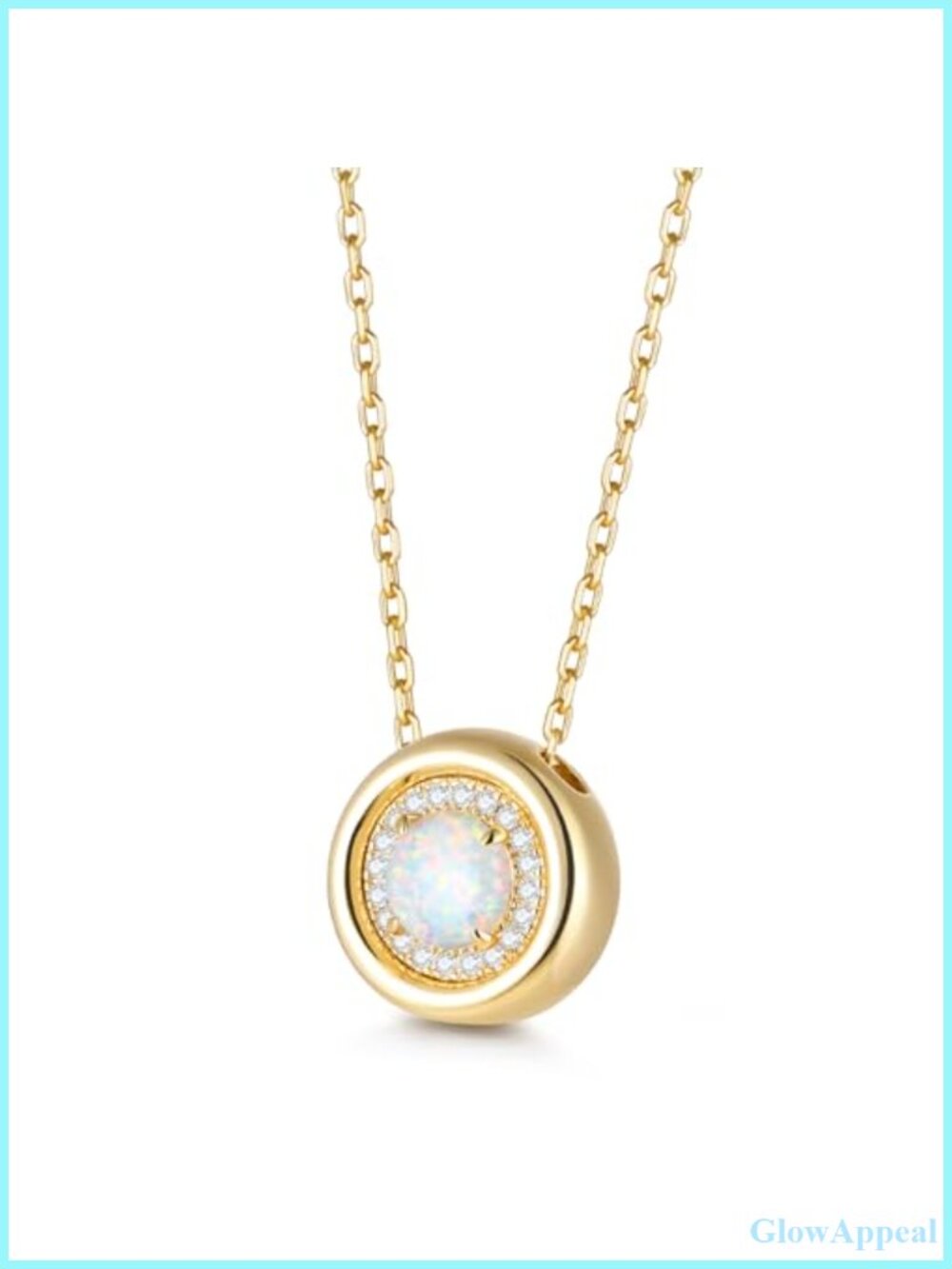 14K Gold Plated Sterling Silver Opal Birthstone Pendant Necklace October
